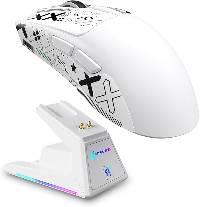 X1 Superlight Wireless Gaming Mouse with RGB Magnetic Charging Dock BT/2.4G Wireless/Wired Gaming Mouse PAW3395PRO Gaming Sensor 40000DPI Tape 53g Office Mice for PC/Mac/Win/Xbox (White)