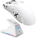 X1 Superlight Wireless Gaming Mouse with RGB Magnetic Charging Dock BT/2.4G Wireless/Wired Gaming Mouse PAW3395PRO Gaming Sensor 40000DPI Tape 53g Office Mice for PC/Mac/Win/Xbox (White)