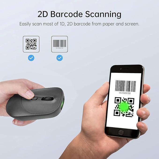 New Wireless Mouse Barcode Scanner 2-in-1 Design 2D Handheld Barcode Scanner with Wireless Mouse Functions for POS SystemStoreSupermarket Warehouse.(Black)