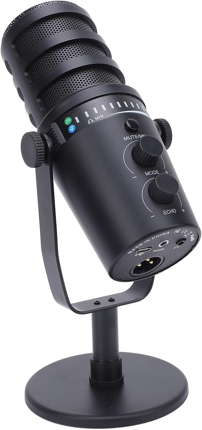 Dynamic Mic with Stand USB XLR Cardioid Mic for Live Recording Gaming Karaoke Metal Bracket Wind Sound Filter