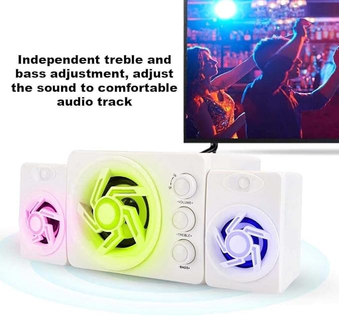 Computer SpeakersDesktop Speakers with 7 Colorful LED Modes for DesktopLaptopsMonitorDSP Sound OptimizationBuilt-in Microphone