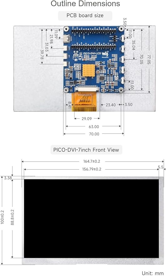 7 inch DVI Display Module for Raspberry Pi Pico IPS Panel 1024×600 Pixel DVI Interface Communication Suitable for Advertisement Picture Display and Other Application Scenarios (PICO-DVI-7inch)
