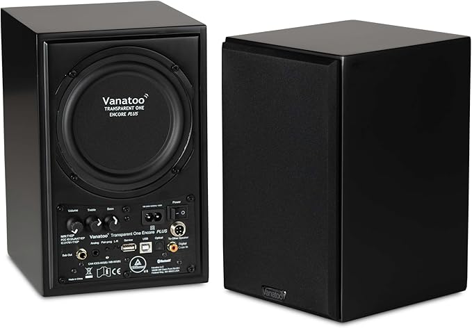 Vanatoo Black Transparent One Encore Plus Near Field Studio Monitor Speakers Pair for TV PC Gaming. Powered Speakers for Desktop and Room. AUX USB Bluetooth Toslink Optical Coax Remote.