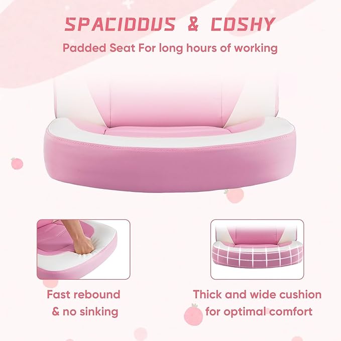 OLIXIS Computer Gaming Desk Chair - Big and Tall Ergonomic Lumbar Support with Flip-up Armrest and 360° Swivel Wheels PU Leather Height Adjustable for Home and Office Pink