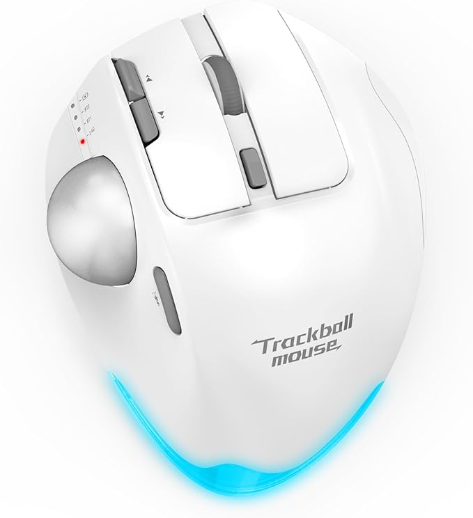 JOMAA Ergonomic Wireless Trackball USB Mouse with 4800 DPI/7 Programmable Buttons Thumb Control Mice3 Device Connection (Bluetooth or USB Receiver) Compatible for PC Laptop Mac Windows.(Silver)