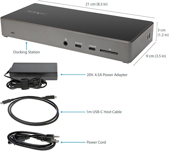 StarTech.com USB C Triple 4K Monitor Docking Station - 100W Power Delivery - DP 1.4 Alt Mode &amp DSC 2 DisplayPort/HDMI 2.0-6 USB (2 at 10Gbps) SD - Windows/Chrome (DK31C2DHSPD) - Black &amp Spac