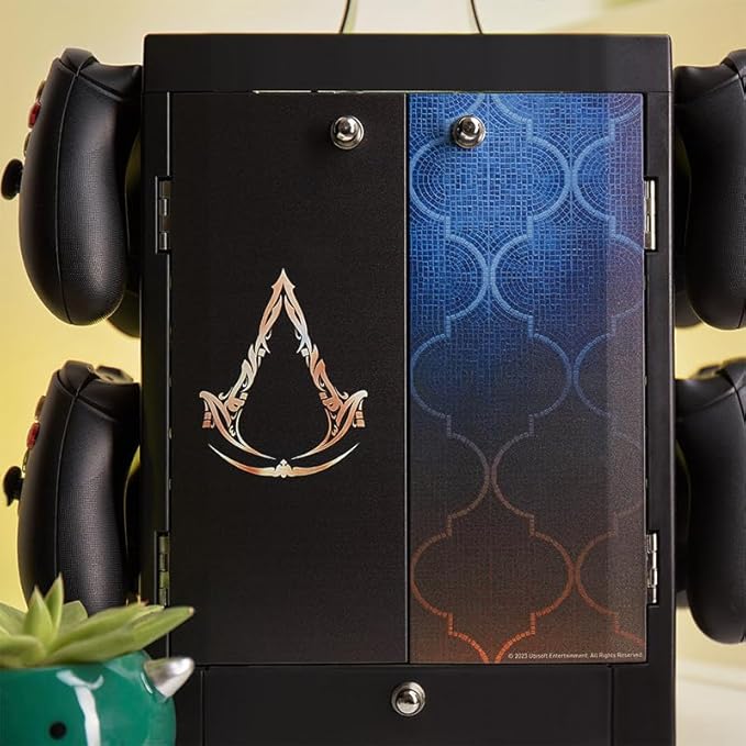 Numskull Official Assassins Creed Gaming Accessory Locker &amp Storage Stand – Holds 10 Games/DVDs 4 Controllers Headset &amp Accessories – Durable Compact Organizer – Official Assassins Creed Mer