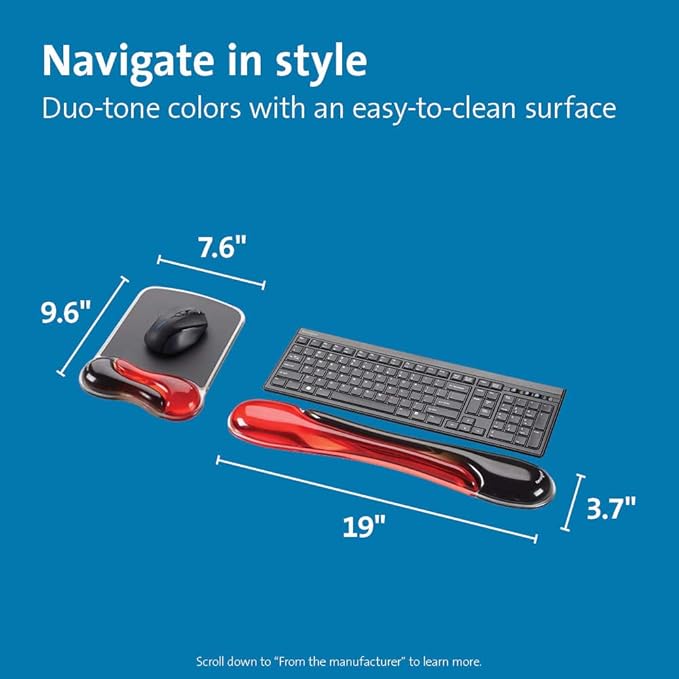 Kensington Duo Gel Mouse &amp Keyboard Wrist Rest Bundle Set Ergonomic Keyboard and Mouse Pad With Wrist Support Keyboard Wrist Rest Computer Keyboard Pad Cooling Gel Non-Skid Backing Red K5003