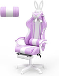 Ferghana Kawaii Light Purple Gaming Chair with Bunny Ears Ergonomic Cute Gamer Chair with Footrest and Massage Racing Reclining Leather Computer Game Chair for Girls Adults Teens Kids