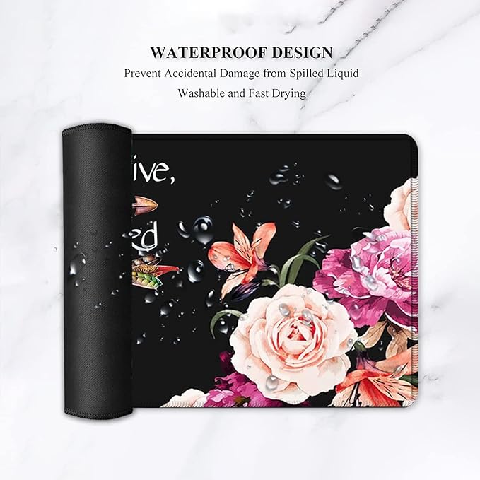 Keyboard Mouse Pad Wrist Rest Support Set Extended Black Gaming Mouse Pad Large XXL Mousepad + Ergonomic Memory Foam Wrist RestOffice Desk Mat Waterproof Writing Pad Work Hard Peony Flower