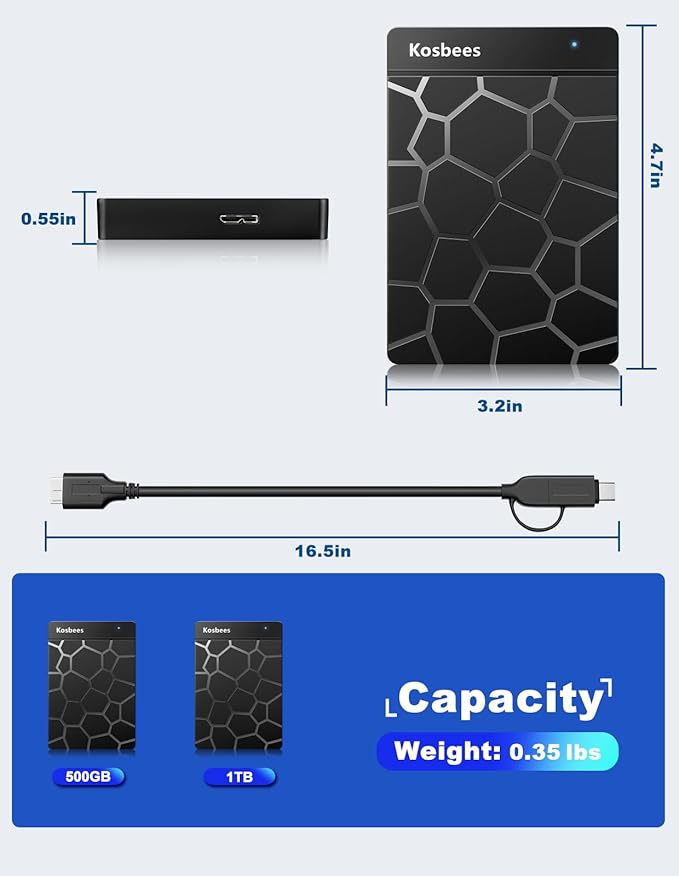 1 TB External Hard DrivesPortable Hard Drive for WindowsUltra Slim External HDD Store Compatible with PC MACLaptopPS4 Xbox one Xbox 360Plug and Play Ready