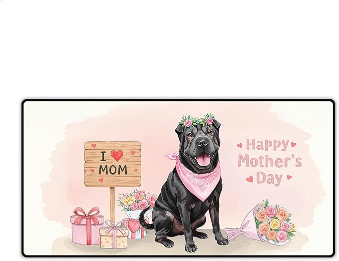 Happy Mother's Day Chinese Shar-Pei Love Dog Mom Heart Flower Desk Mat Full Keyboard Mouse Pad Dog Lover Large Mousepad 12004