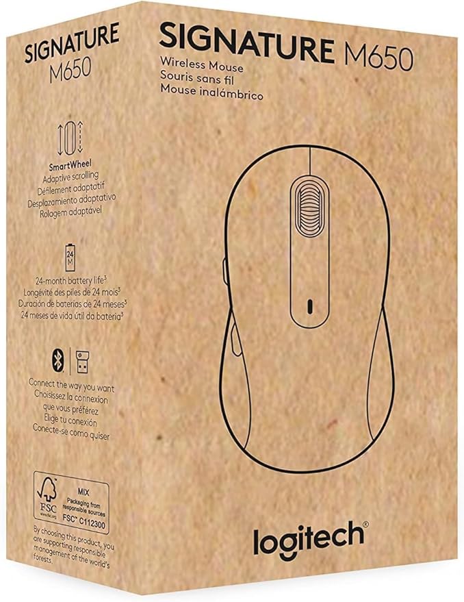 Logitech Signature M650 Wireless Mouse - for Small to Medium Sized Hands 2-Year Battery Silent Clicks Customizable Side Buttons Bluetooth for PC/Mac/Multi-Device/Chromebook - Black