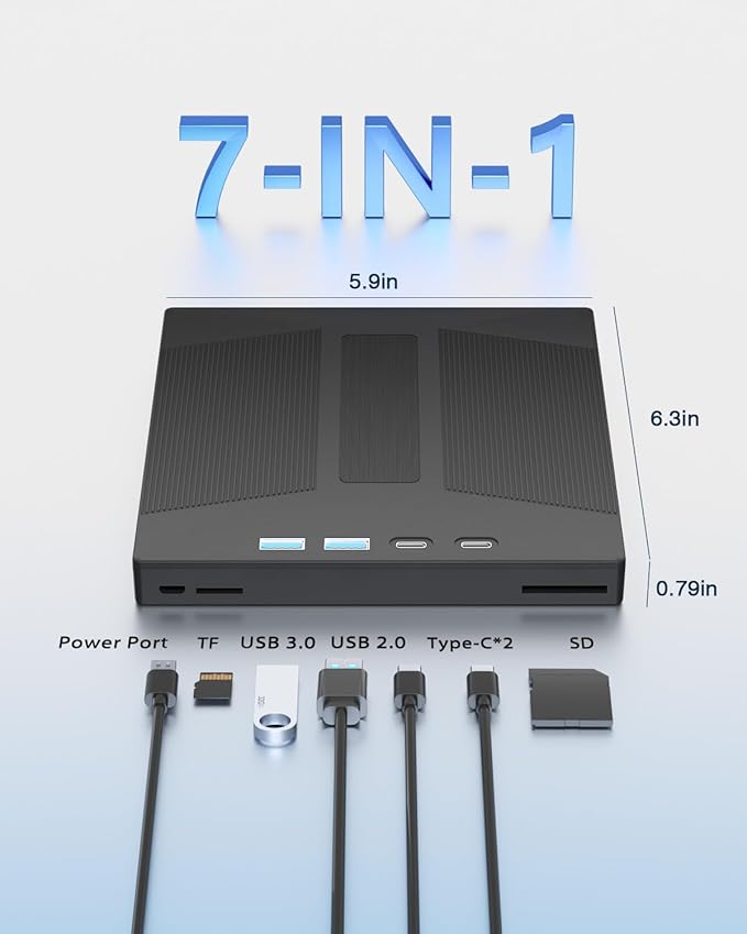 7-in-1 External Blu Ray DriveUSB 3.0&ampType-C External Bluray/DVD Burner &amp SD/TF Card ReaderSupport 100G Disc R/W for PC External Bluray Drive Compatible with Windows Mac Linux Laptop Desktop