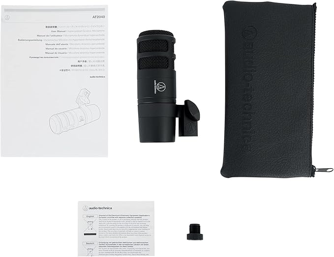 Audiosavings Bundle: Audio Technica AT2040 Dynamic Microphone Bundle with Rockville PRO-M50 Headphones w/Coil Cable Case+Extra Ear Pad &amp DMS40 40 Studio Boom Arm USB Mic Stand+Desk Clamp (3 Item