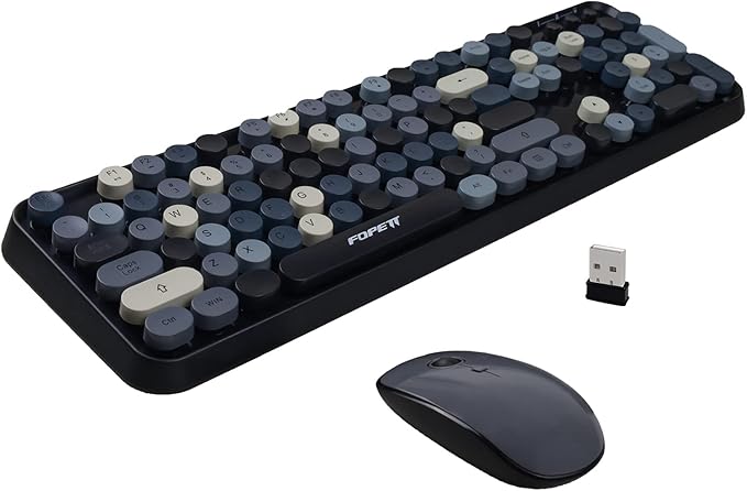 FOPETT Wireless Keyboard and Mouse Combo 104 Keys Full-Sized 2.4 GHz Round Keycap Colorful Keyboards USB Receiver Plug and Play for Windows Mac PC Laptop Desktop (Grey)