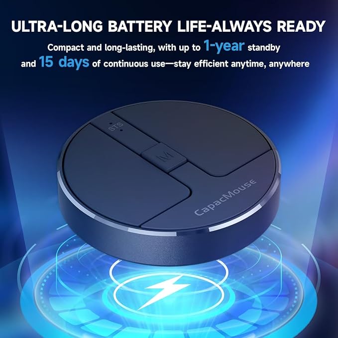 Stylish Mini Round Mouse with Pressure Sensing Reel Ultra Portable Wireless Mouse Connectivity: Wired 2.4G and Dual Bluetooth Rubber Case Included (BT1/BT2-Silver)