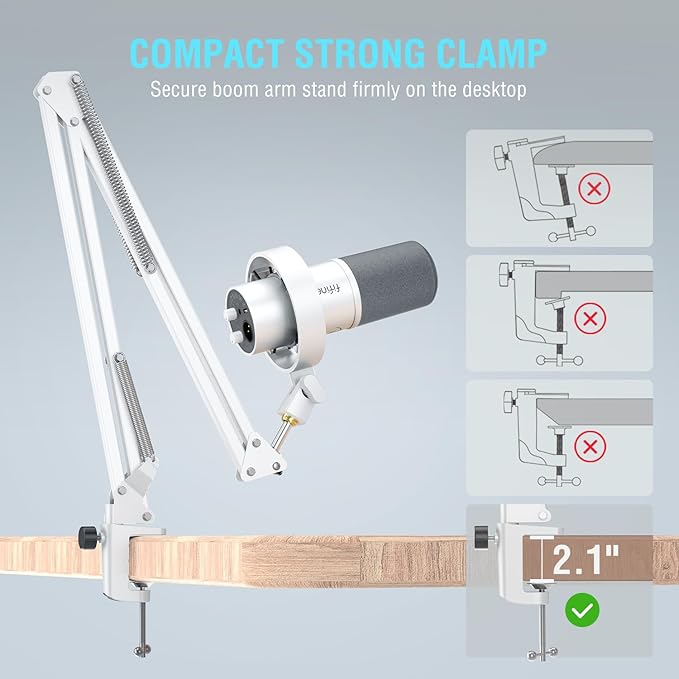 FIFINE Dynamic Microphone with Boom Arm Studio Vocal XLR Microphone Podcast USB Mic Kit for PC with Mute Button Volume Knob Headphone Jack for Streaming Recording-AmpliTank K688CT White