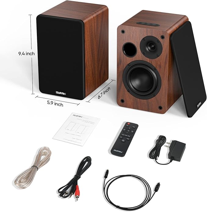 Saiyin Bluetooth Bookshelf Speakers 40W X 2 Powered TV Speakers with 4 Inch Woofer Turntable Speakers with Optical/AUX Input/Subwoofer Line Out for PC and TVs