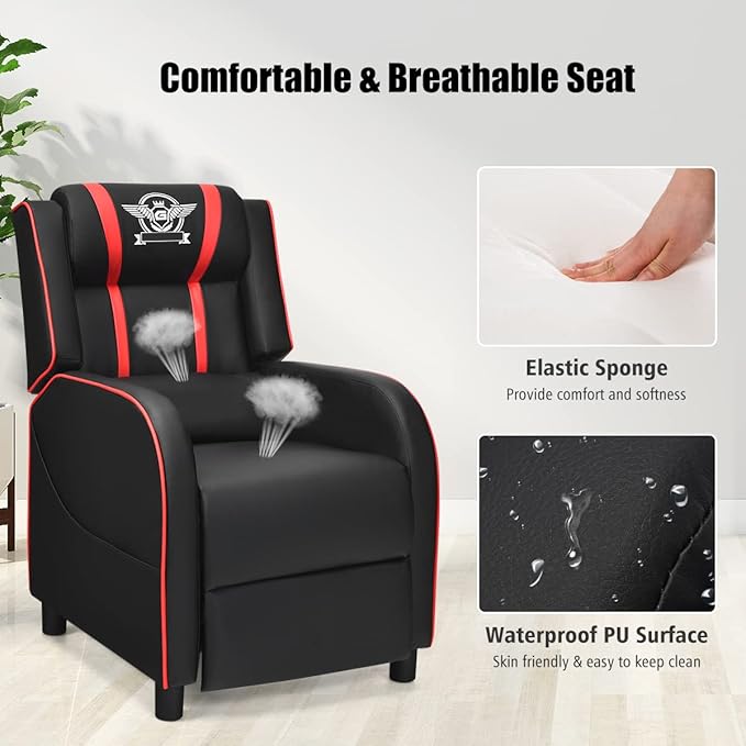 Harmony-Furniture Modern Massage Gaming Recliner Chair PU Leather Home Theater Recliner Chairs w/Footrest and Massage Racing Style Sofa Chair for Living Bedroom Gaming Room (Red)