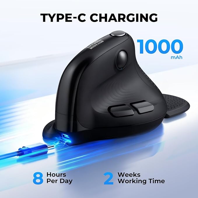 DELUX Seeker Ergonomic Mouse Wireless Vertical Mouse with OLED Screen 6 Buttons&ampThumb Wheel Function Silent Click Up to 7200DPI Programmable Rechargeable BT/2.4G/Wired RGB Light(M618XSD-Bl