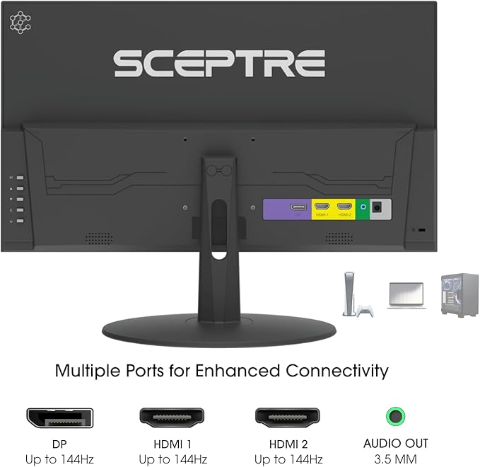 Sceptre New 22-Inch Gaming Monitor FHD 1080p Up to 144Hz HDMI DisplayPort Built-in Speakers Machine Black (E225W-FW144 Series 2026)