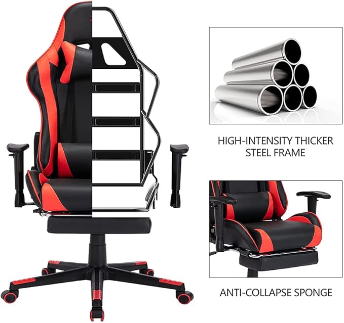 Gaming Chair Computer Chair with Footrest and Lumbar Support Height Adjustable Game Chair with 360° Swivel Seat and Headrest for Office&ampGaming Office Chair with Bluetooth Speakers&ampLED RG