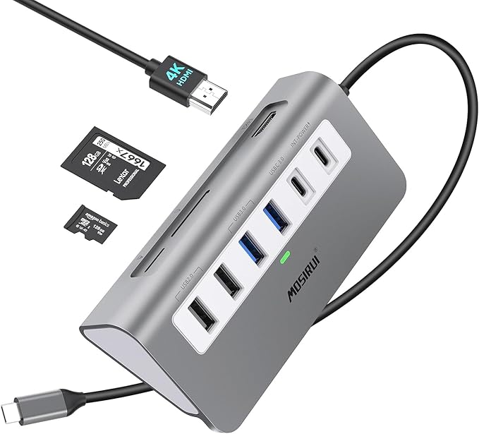 USB C Hub Multiport AdapterMosirui 9-in-1 USB-C Docking Station with 4K HDMI5Gbps Type C 3.0USB-A3.0/2.0100W PD SD/TF for MacBook/Pro iPad/Dell/HP/Desktop/Laptops(1.64 FT)