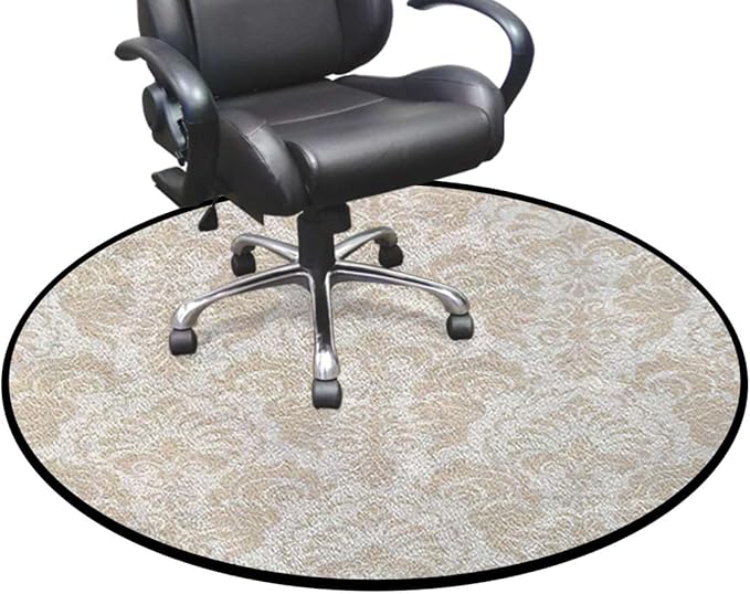 Beige White Round Rug for Bedroom Circular Area Rug Washable Throw Rugs Non-Slip Soft Floor Mat for Living Room Sofa Stylized Retro Swirl Flowers Pattern Diameter 59 in