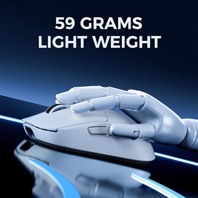 MCHOSE A5 ProMax Wireless Gaming Mouse Symmetrical Design 59 Grams 1K Polling Rate PAW3395 26K DPI Optical Sensor 130 Hour Battery Life Tri-Mode Connectivity - White