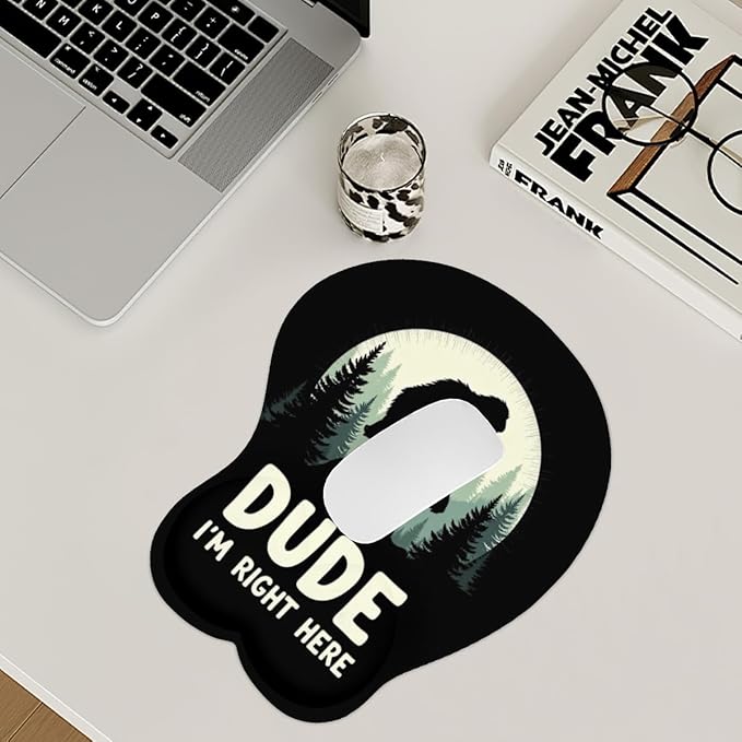 Mousepad Bigfoot Forest Dude I'm Right Here Sasquatch Ergonomic Wrist Support Non-Slip Base Mouse Mat with Wrist Rest Computer Mousemat for Desk Work Accessories Pad