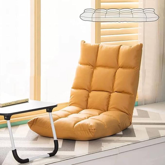 Indoor Reading Chair Bedroom Floor Sofa Chair for Meditation Yoga GamesAdjustable 5 Angles Padded Single Sofa Bed ChairSuitable for Small Rooms (Color : Yellow)