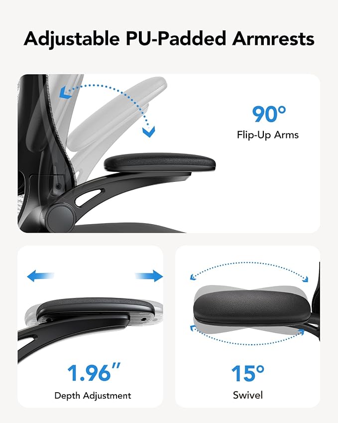 HUANUO Ergonomic Office Chair High Back Computer Desk Chair with Adjustable Lumbar Support and Headrest Comfy Gaming Chair with 3D Armrests Home Office Rolling Chair Max Load 300 lbs