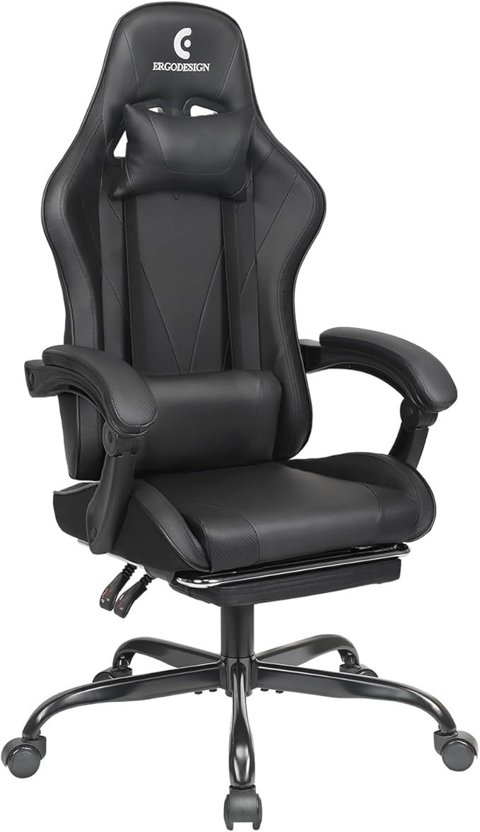 Gaming Chair with Linkage Armrest &amp Footrest High Back Video Gaming Chair Black