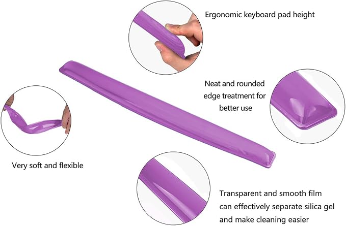 Silicone Gel Keyboard Wrist Rest Set Plus - ABRONDA Keyboard &amp Mouse Wrist Support Pad Office Computer Laptop Mac - Durable Comfortable and Pain Relief- Purple Set