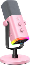 FIFINE XLR/USB Microphone Gaming Recording PC Microphone with Headphones Jack Mute Button Dynamic RGB Mic for Computer Streaming Mic for Podcasting Voice-Over YouTube Video-AmpliGame AM8 Pink