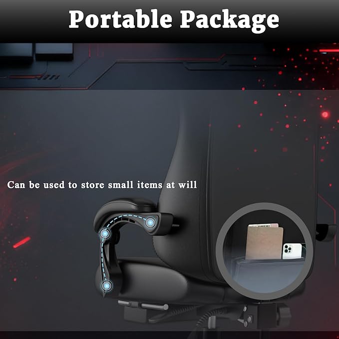 Gaming Chair with Pocket Spring Cushion and Footrest Ergonomic Computer Chair for Adults Breathable PU Leather Game Chair Adjustable Headrest and Lumbar Support Office Desk Chair