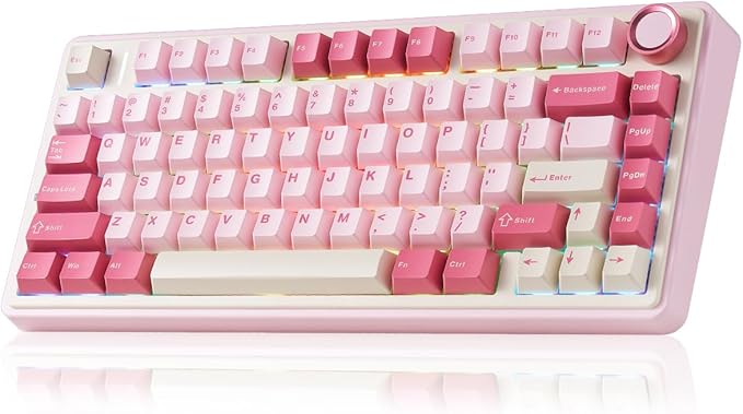 AULA F75 Wireless Keyboard 75% Gaming Keyboard Hot Swappable with Creamy SoundBluetooth/2.4GHz/USB-CCustom RGB Mechanical Keyboard for PC Gamer - Pink