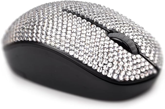 SA@ Luxury 6 Colors Bling Crystal Rhinestone 2.4G Wireless Mouse for Laptop Notebook PC Computer MacBook Gifts for The Office (Silver)