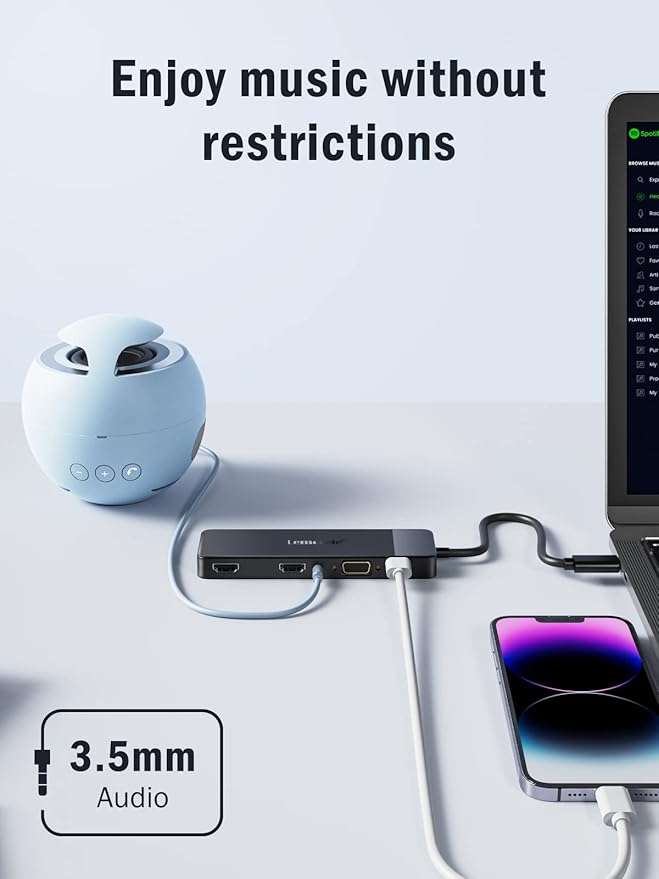 Lemorele USB C Docking Station for Laptop 10 in 1 Triple Display Monitors Adapter w/4K Dual HDMI 1080P VGA 3 USB3.0/2.0 TF/SD 2.0 3.5mm Audio 100W PD for MacBook HP Dell Lenovo Surface