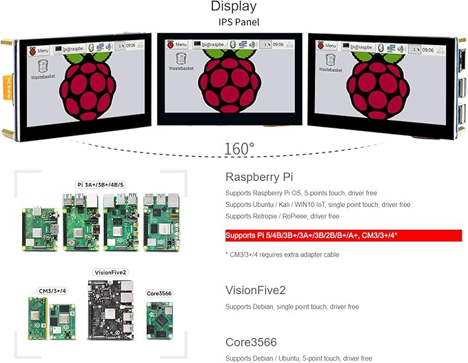 waveshare 4.3 inch DSI LCD Display for Raspberry Pi 4B/3B+/3A+/3B/2B/B+/A+/Compute Module 3+/3/4 800×480 Touchscreen Capacitive IPS Screen Monitor Support Raspbian/Ubuntu/Kali /WIN10 IoT/Retropie
