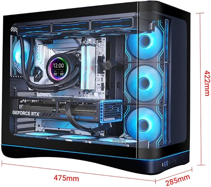 SAMA V62 Mid-Tower PC Case 7x120mm Pre-Installed ARGB PWM Fans 4mm Tempered Glass USB 3.1 Type-C &amp USB 3.0 Ports 7 Slots Support ATX/MATX/ITX (Back-Connect Compatible) Black