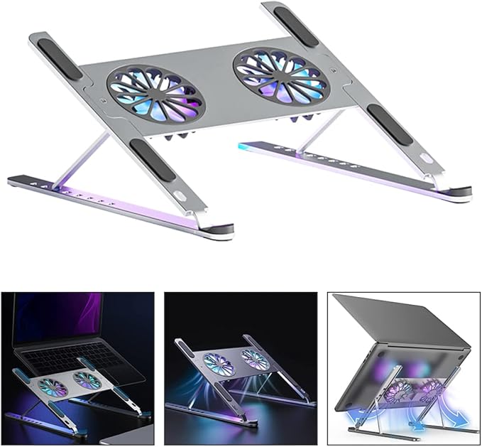 TEHAUX Laptop Stand Cooling Pad for Laptop Led Fan Quiet Gaming Adjustment Aluminum Alloy Stand