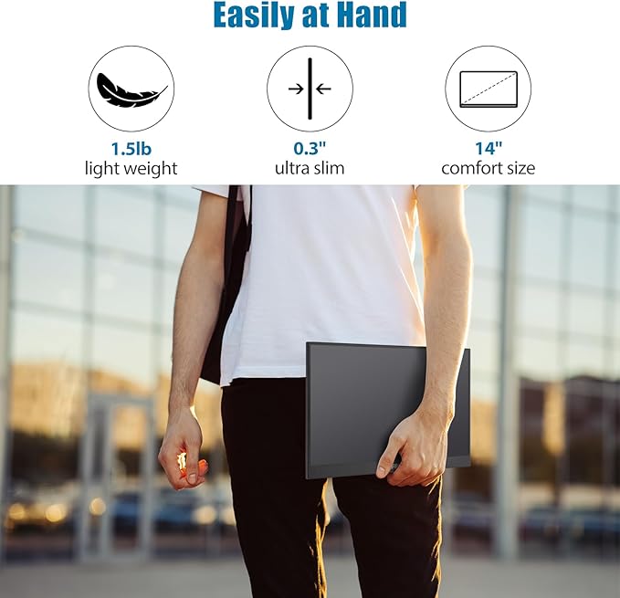 Portable Monitor Touchscreen 14 1920x1200 60Hz USB-C &amp FHD External Display Touch Screen for Laptop/Mac/Gaming/Office VESA Mountable Travel Monitor with Built-in Speakers-LCD Panels