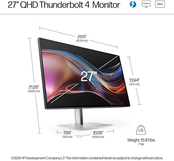 HP 727pu 27 Class WQHD LED Monitor - 16:9 - Natural Silver - 27 Viewable - In-plane Switching (IPS) Black Technology - Edge LED Backlight - 2560 x 1440 - FreeSync Premium - 400 Nit - 5 ms - 120 Hz R