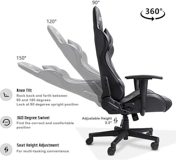 WANYE Adult Gaming Chair Gaming Chair Gaming Chair with Massage Reclining Gaming Chair High Back PC Gaming Chair Ergonomic Gaming Chair (Red) Black