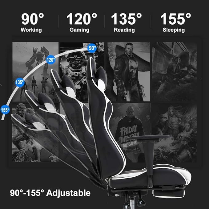 Ergonomic Gaming Chair High-Back Racing Style Computer Desk Chair with Massage Lumbar Support Footrest &amp Reclining 360° Swivel Office Chair for Adults Heavy Duty 250 lbs