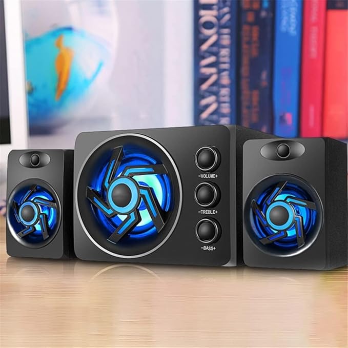 Computer Speakers for Desktop with Colorful LED Light Desktop Computer Speaker with Subwoofer Perfect 2.1 Gaming and Multimedia PC Speakers(B)