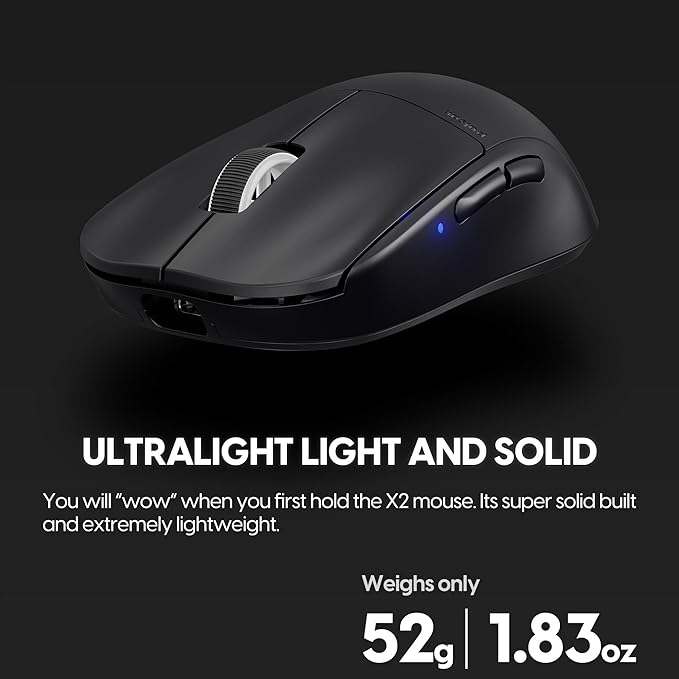 Pulsar Gaming Gears X2 Mini Premium Black Wireless Gaming Mouse Superior Grip Ultra Lightweight 1.83oz (52g) Symmetrical 2.4Ghz 1ms 26000 DPI PAW3395 (Mini Wireless Premium Black) (Renewed)