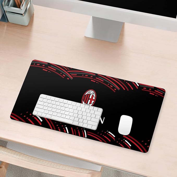 Head Case Designs Officially Licensed AC Milan Curved Crest Logo 23.62 x 11.81 x 0.12 inches (600 x 300 mm) - L Gaming Office Desk PC Keyboard Mouse Mat Pad